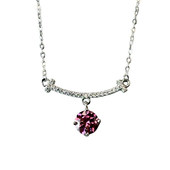 NEW 1ct Pink Sakura Moissanite on 16-18" 925 Silver Necklace - Picture 2 of 7